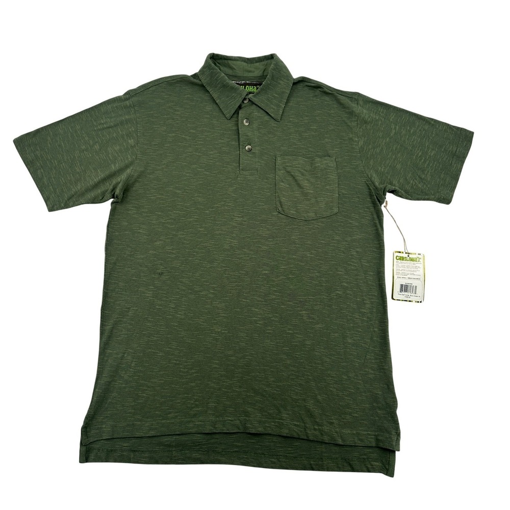 Cariloha Bamboo Slub Men Sz M Polo Shirt Green Lightweight Short Sleeve Pocket